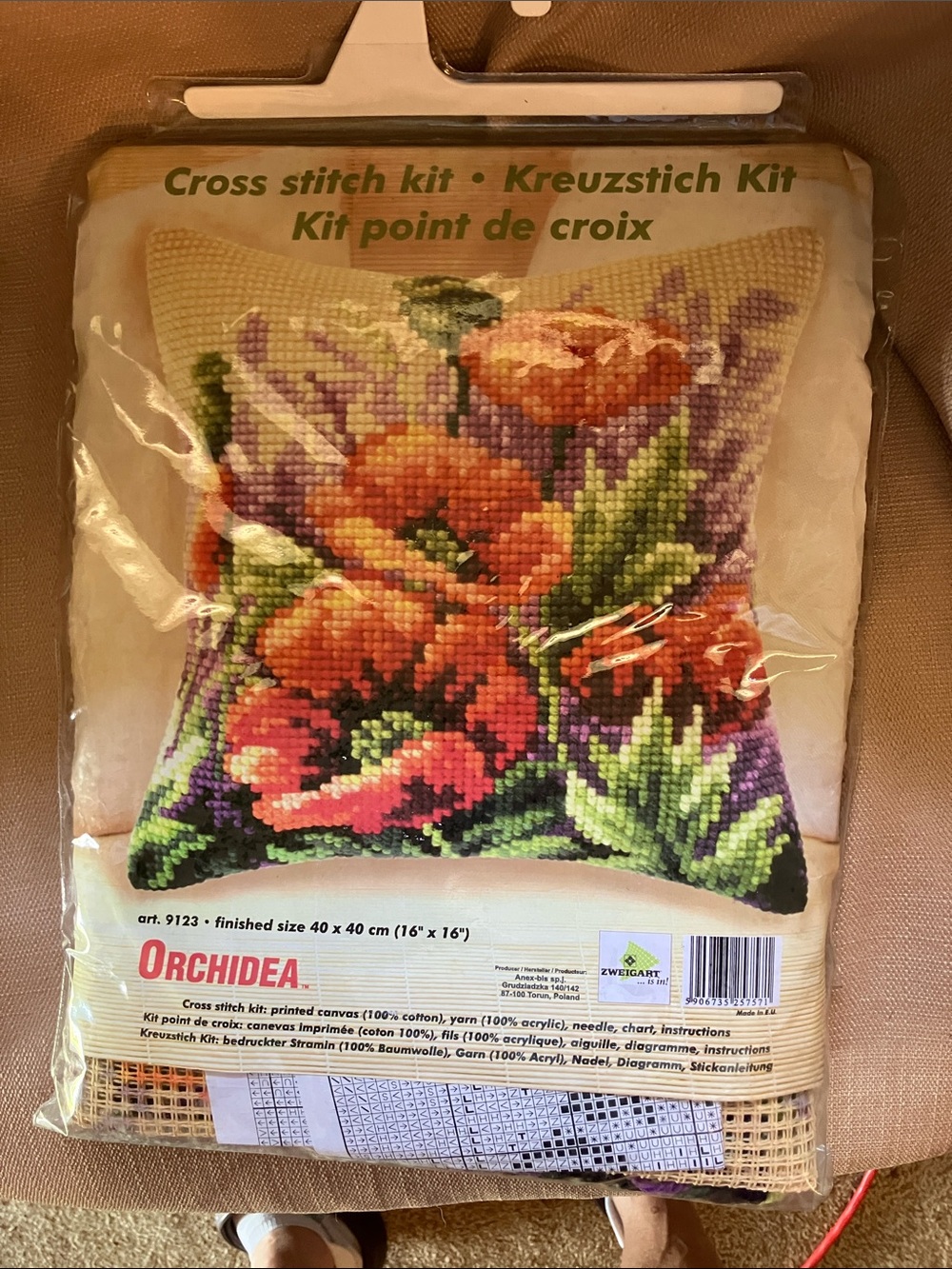 Floral Cross Stitch Cushion Cover Kit - Red & Purple - Picture 3 of 3